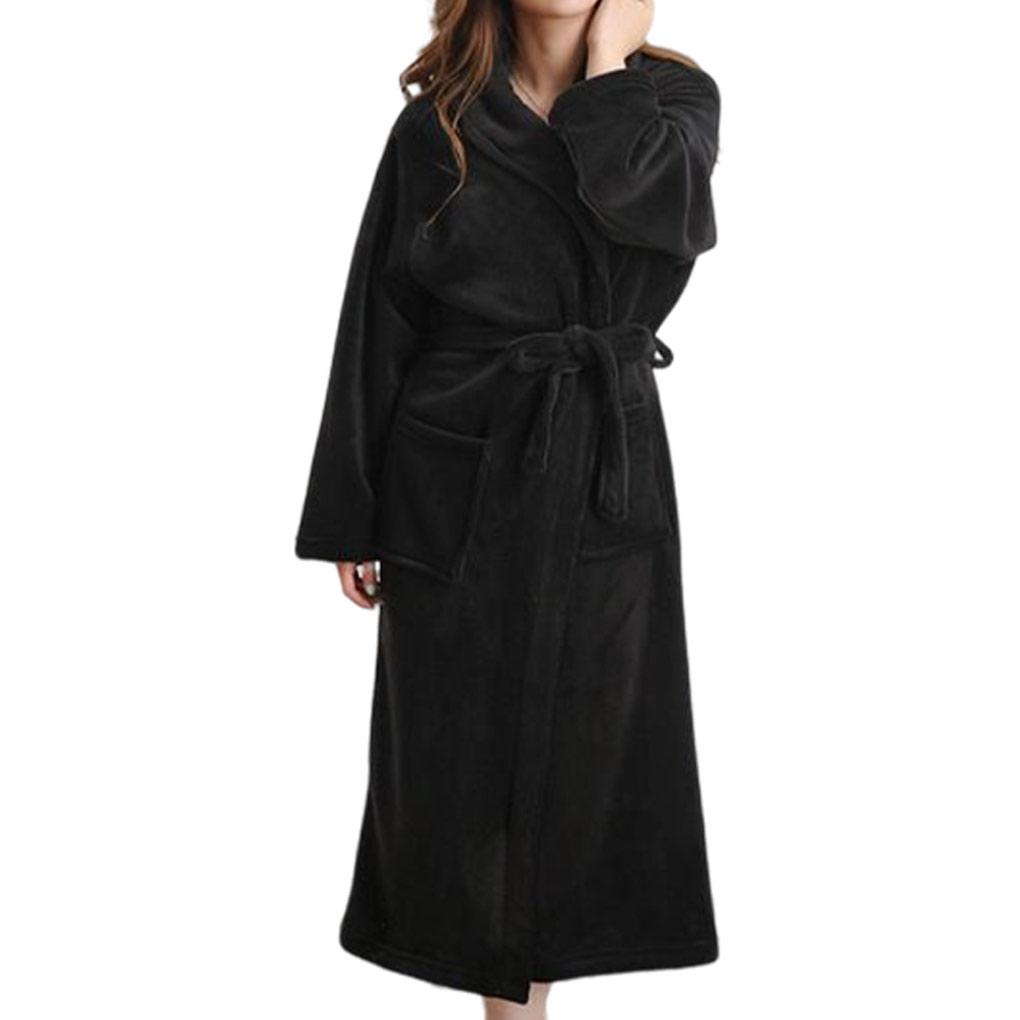 Áo Choàng Ngủ Tay Dài Vải Nhung San Hô Thoáng Khí Màu Sắc Đơn Giản Thời Trang Mùa Đông Cho Nữ