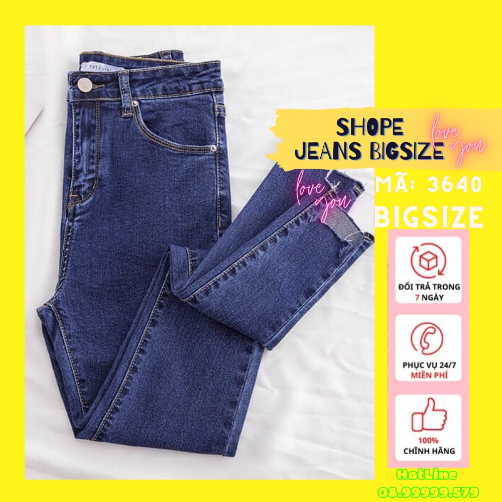 [Size 30-36] Quần Dài Jeans Nữ Bigsize, Xanh Đậm Trơn, Lưng Cao Trên Rốn, Co Giãn Mạnh