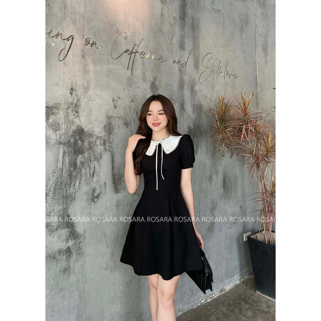 Váy Đầm Đen Ngắn Tay Vai Bồng Nhẹ Nhàng Thời Trang Nữ Rosara VA60