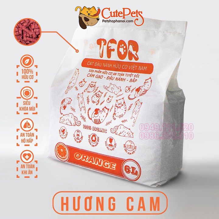 Cát vệ sinh mèo đậu nành hữu cơ đổ được bồn cầu TFOR 6L - phukienthucung