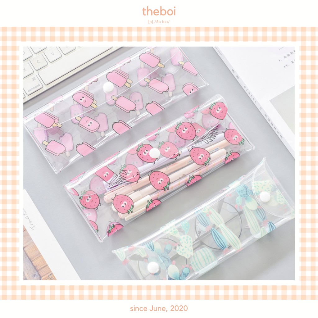 Hộp Bút Trong Suốt Hoạ Tiết Hoa Quả