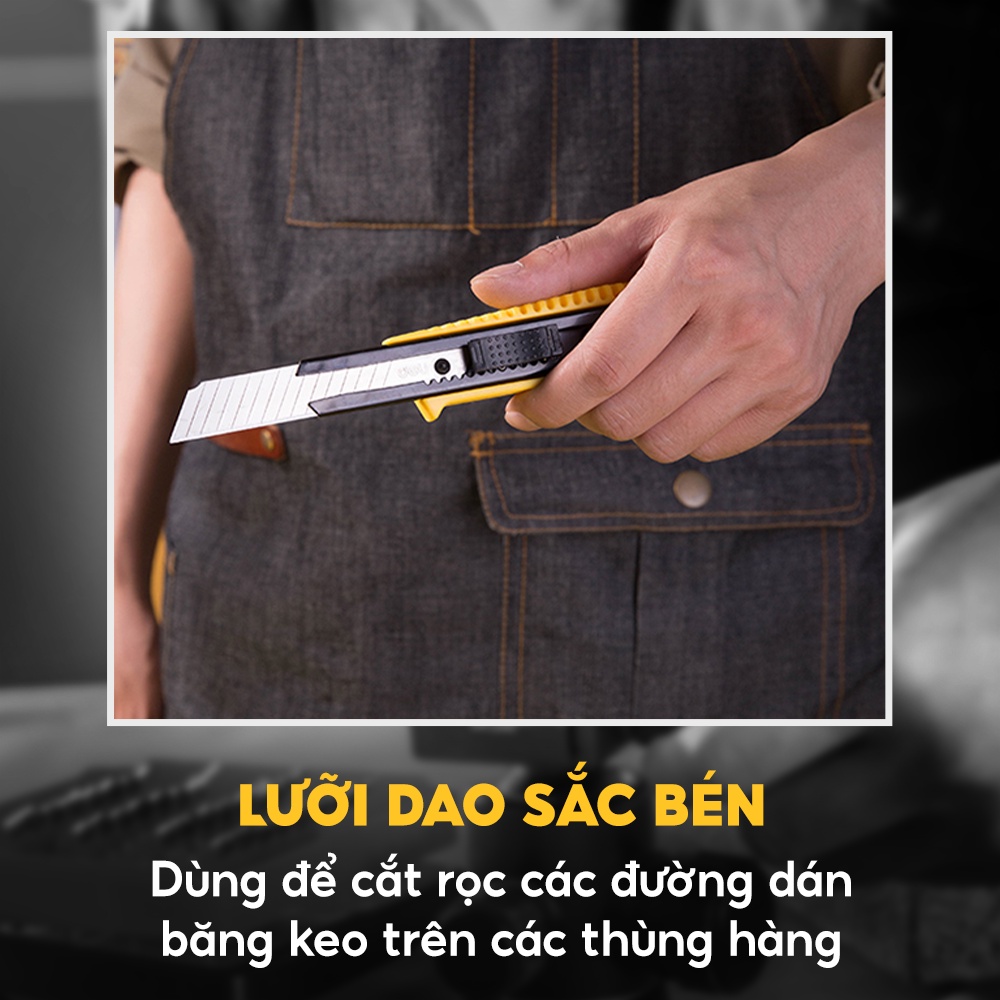 [Mã BMBAU50 giảm 50K đơn 150K] Dao Rọc Giấy Dài 18mm Deli Cao Cấp Có Khóa Bấm Tự Động DL003