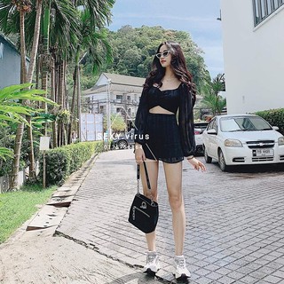 Đầm mini A tay phồng - trễ vai