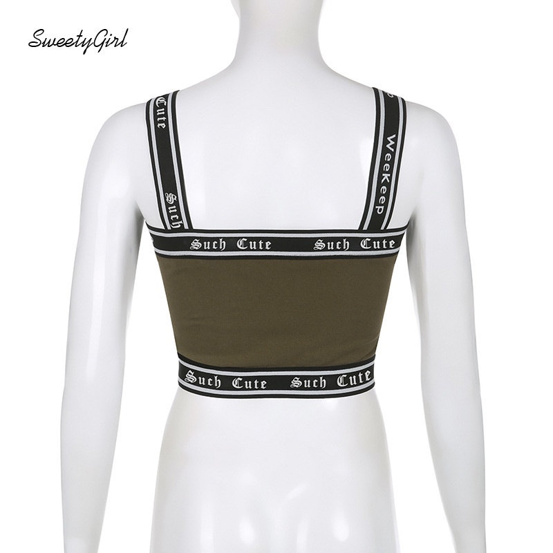 Áo Tank Top Hai Dây Ôm Eo In Chữ Màu Tương Phản Thời Trang 2022 Cho Nữ