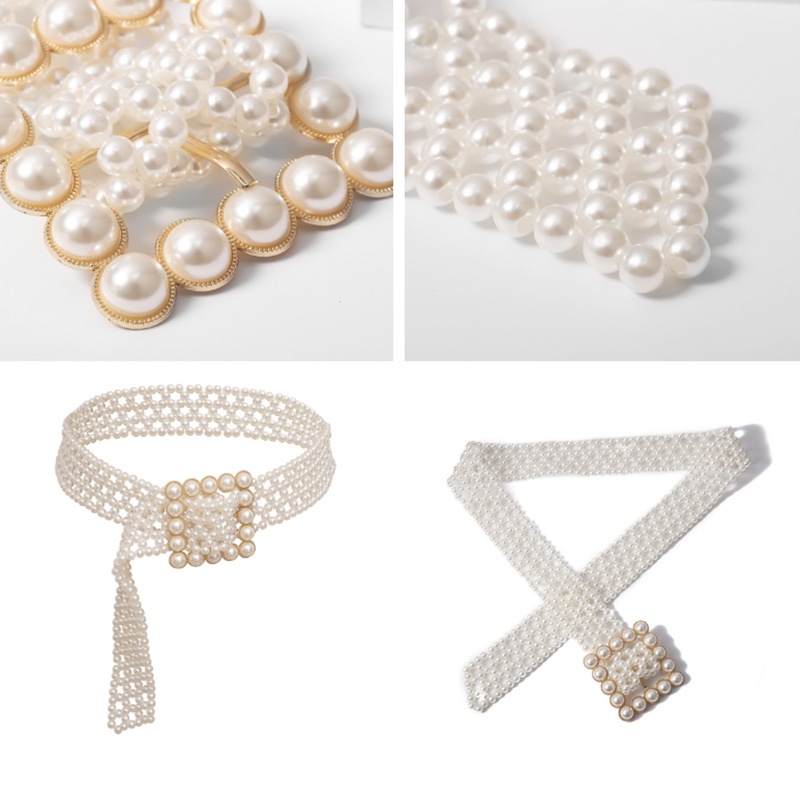 Thắt Lưng Nhiều Lớp Đính Hạt Ngọc Trai Phong Cách Retro Cho Nữ