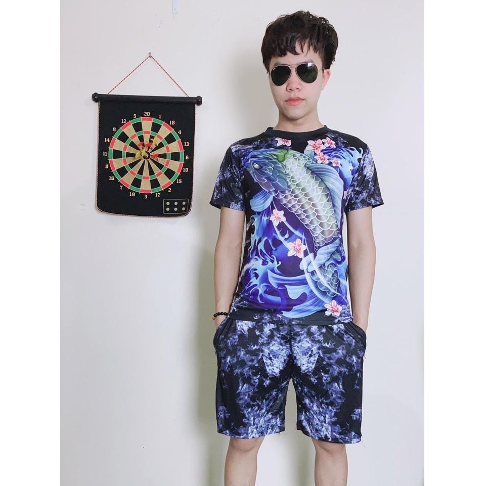 BỘ NAM in 3D cao cấp mã 06 ( CÁ CHÉP XANH)