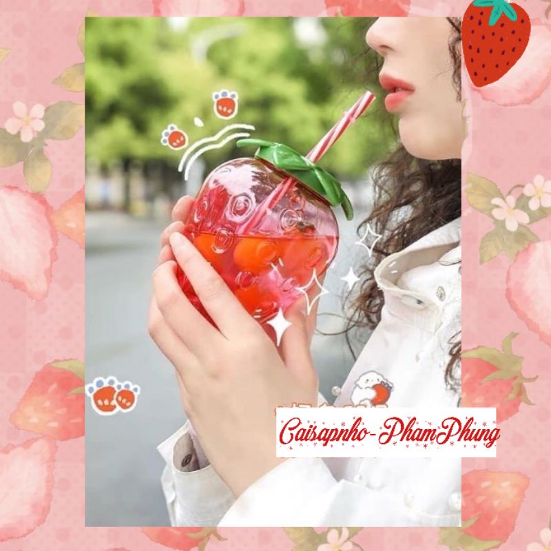 Ly nước hình quả dâu tây , Ly dâu tây 500ml có ống hút và móc khóa như hình | BigBuy360 - bigbuy360.vn