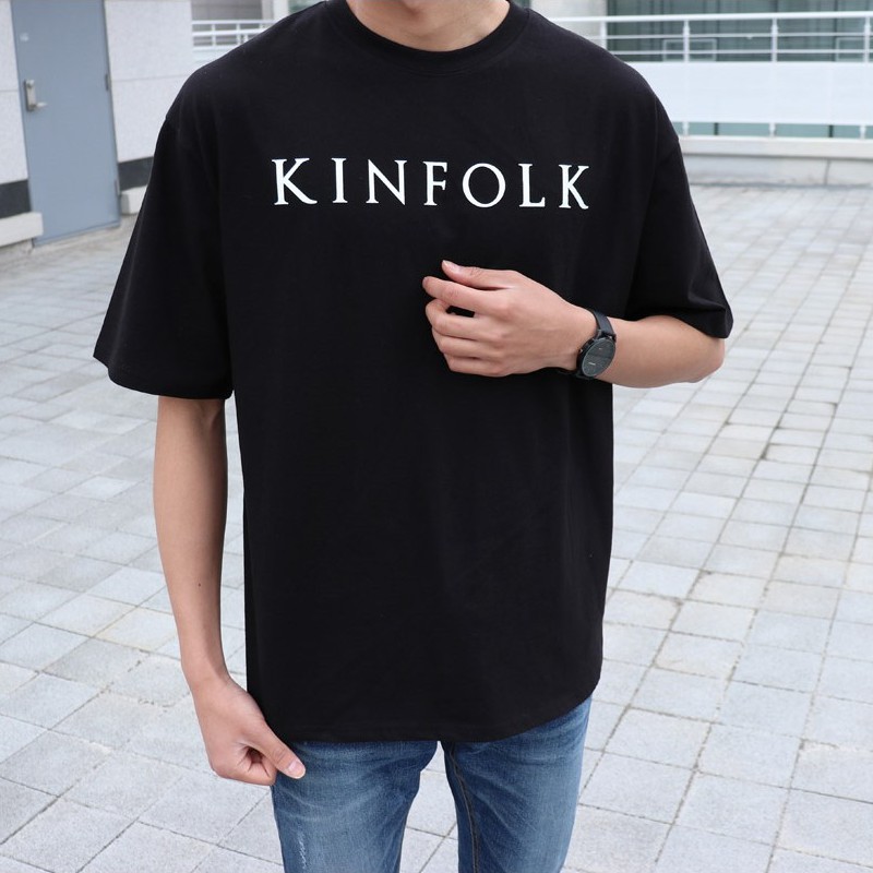 (Kèm clip) RYAN-Áo thun nam KINFOLK đen ngắn tay vải cotton cổ bo tròn thương hiệu RYAN form rộng phong cách Hàn Quốc