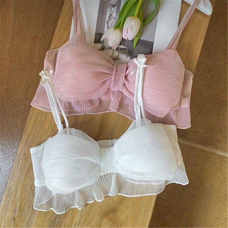 Áo bra 2 dây lưới dập cột xoắn nơ cực dễ thương