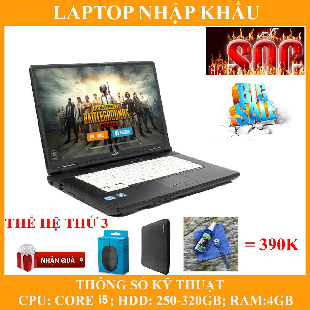 Laptop chơi game fifa 4, pubg mobile,  Core i5, RAM 4G, 250gb