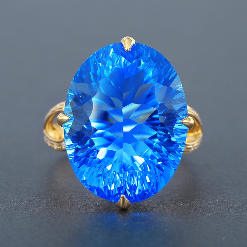 Nhẫn Mạ Bạc 925 Đính Đá Topaz Xanh Hình Oval Sang Trọng