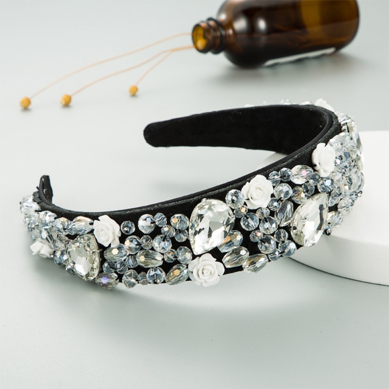 Băng Đô Cài Tóc Bản Rộng Đính Hạt Pha Lê Nhiều Màu Phong Cách Bohemian