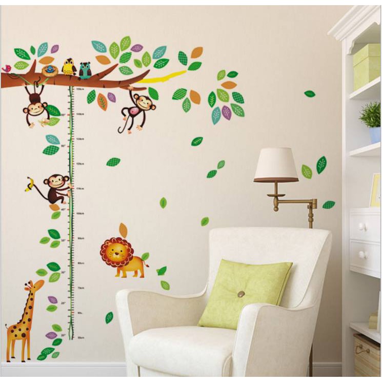 Decal dán tường Đo chiều cao 3 con khỉ