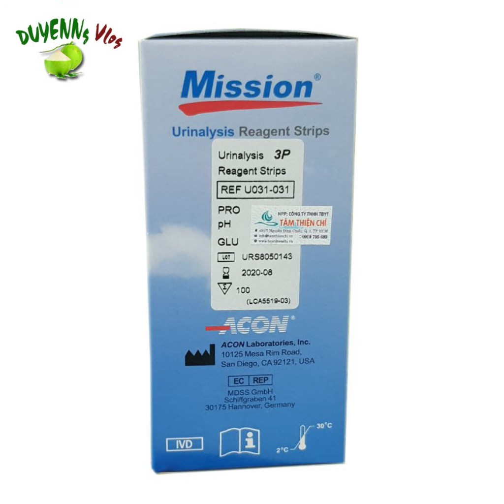 [CHÍNH HÃNG] Que thử nước tiểu ACON Mission 3 thông số hộp 100 test Home