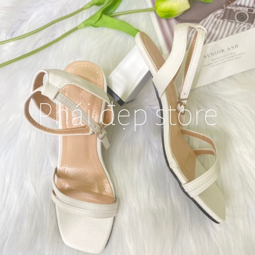 Giày sandal cao gót gót vuông quai mảnh gót vuông 7 phân Mã T9