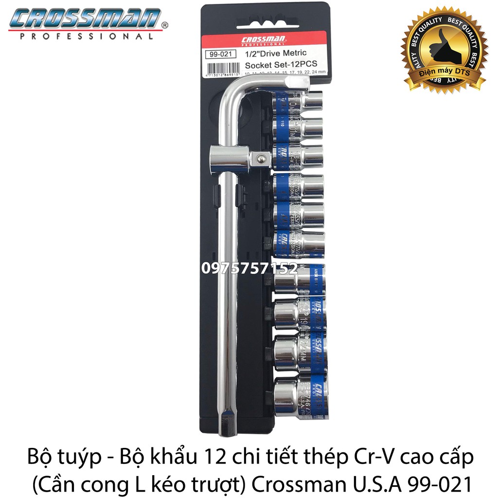 Bộ khẩu sửa chữa xe máy 12 chi tiết thép Cr-V cao cấp Crossman U.S.A (Chính hãng)