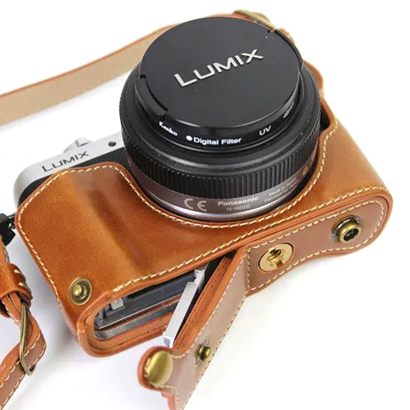 Bộ túi da PU đựng camera bảo vệ cho Panasonic Lumix GF7 GF8 GF9 GF10 có ngăn mở pin