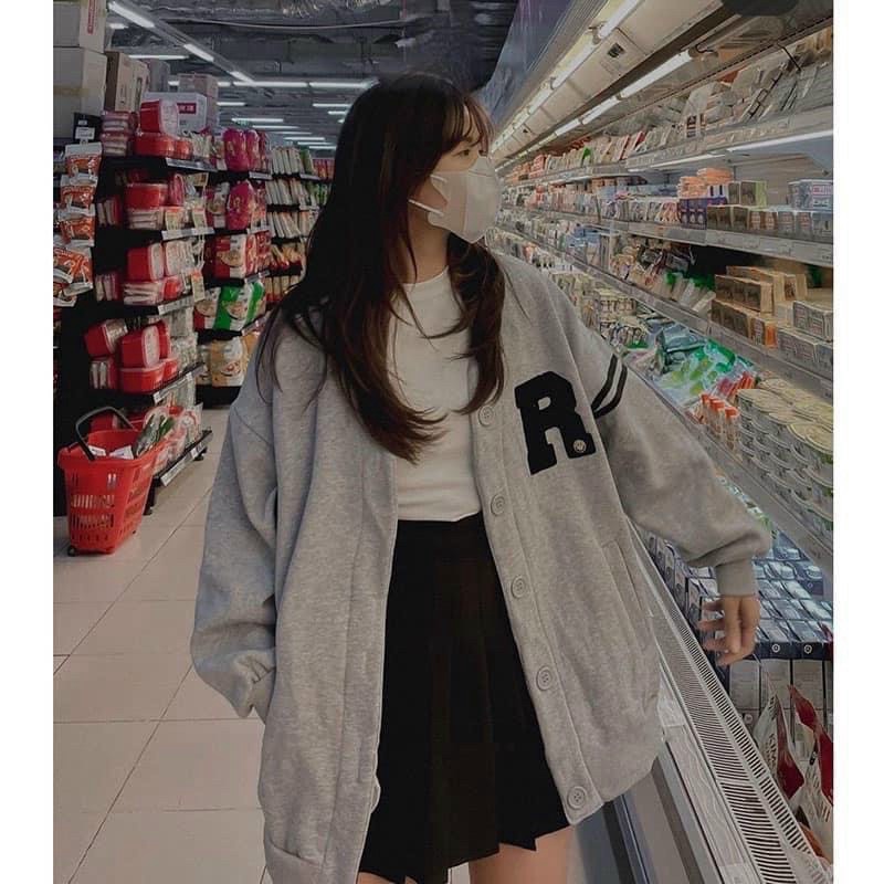 ÁO KHOÁC CARDIGAN NAM  NỮ THÊU HỌA TIẾT CHỮ R PHỐI VIỀN  PHONG CÁCH HÀN ẤN TƯỢNG