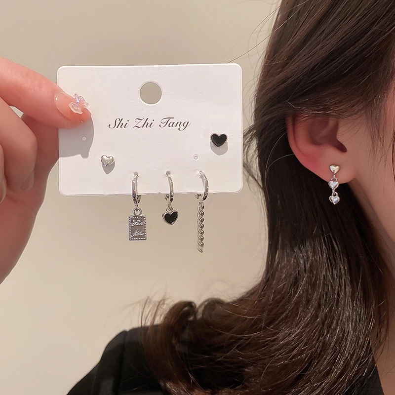 Set 6 Khuyên Tai Bạc Phong Cách Hip Hop Thời Trang Cho Nữ