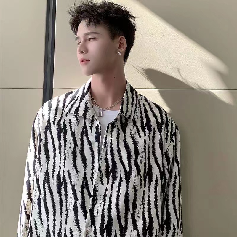 Áo Sơ Mi Tay Dài Họa Tiết Ngựa Vằn Thời Trang Cho Nam