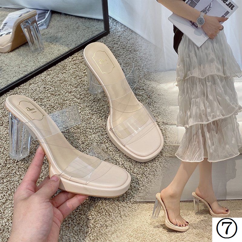 Sandal Cao Gót Một Quai Trong Suốt Đế Dày Thời Trang Mùa Hè 2021 Cho Nữ