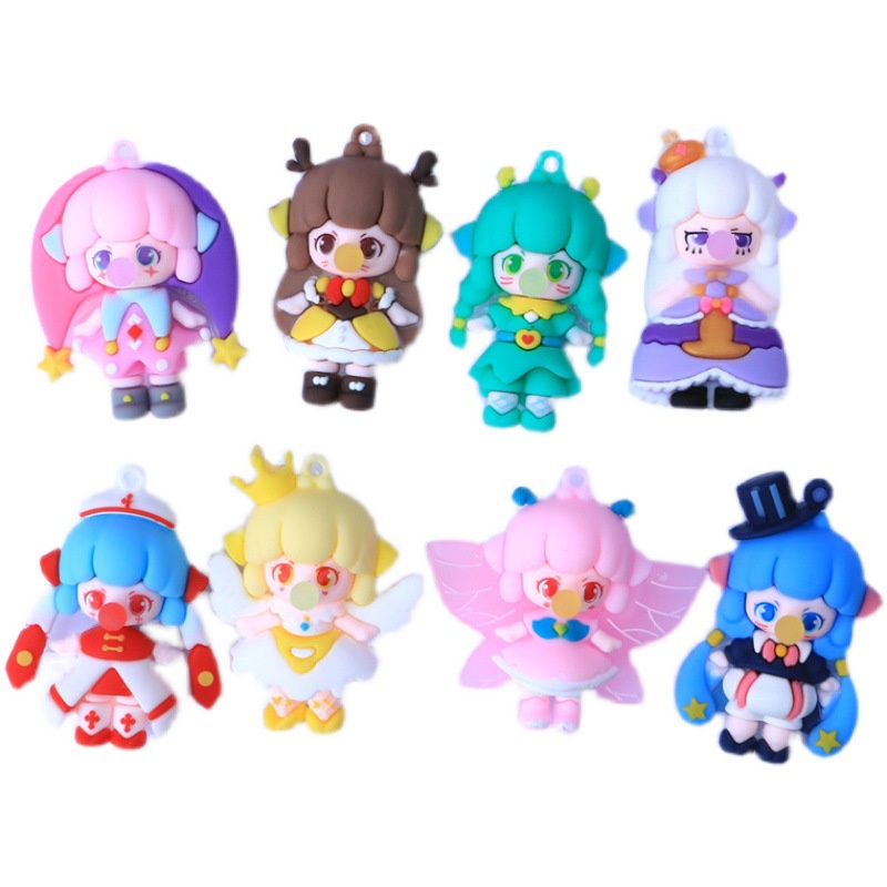 Set 2 móc khóa hình búp bê bằng cao su mềm dễ thương