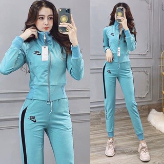BỘ THỂ THAO NỮ THU ĐÔNG CAO CẤP, CỔ CAO DÀI TAY, THÊU LOGO, CHẤT NỈ DA CÁ, HÀNG VNXK LOẠI 1 (SIZE 45KG-64KG)