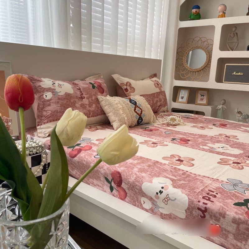 SÉT GA GỐI HÌNH CHERRY ĐỎ HÀNG QC ĐẸP