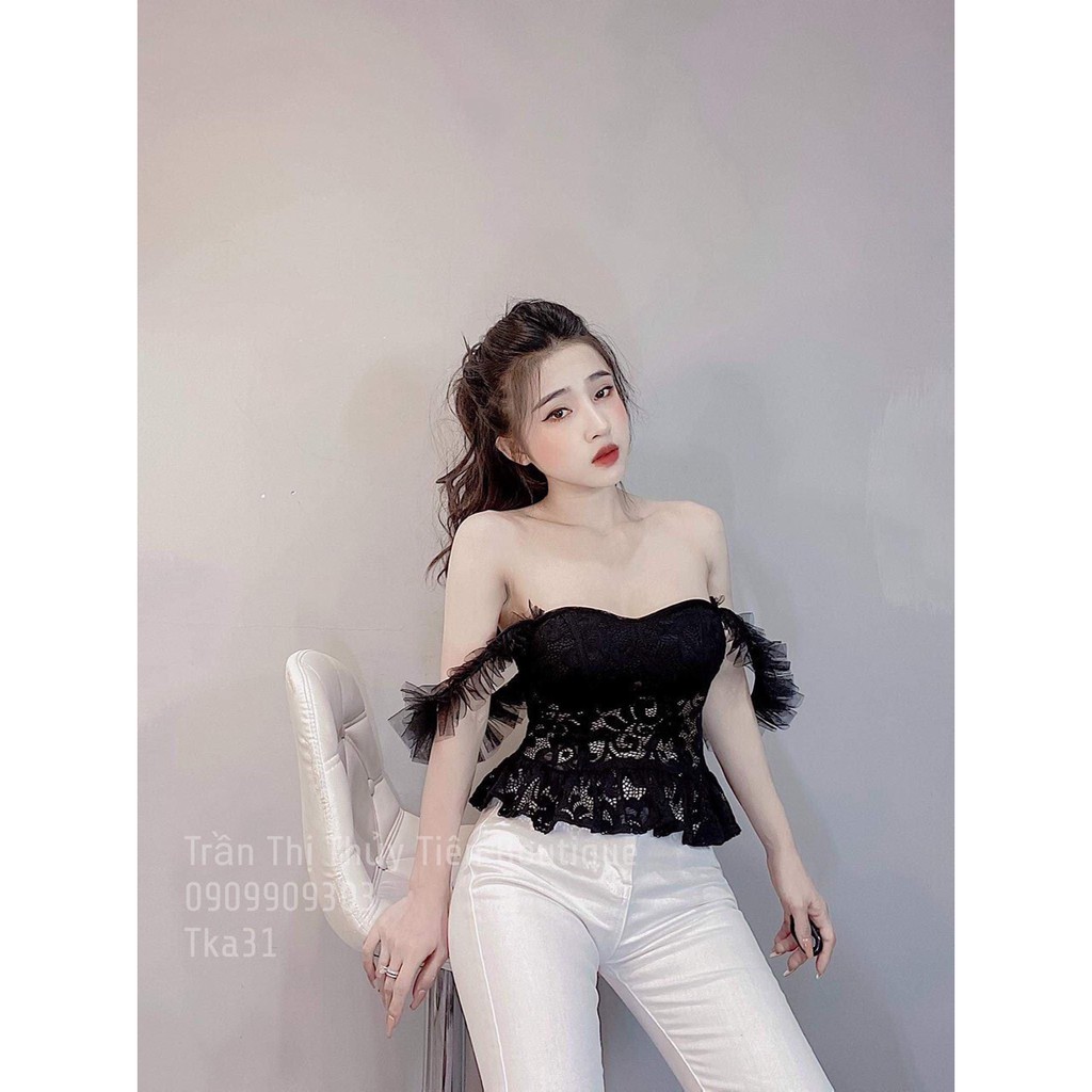 hot hit áo kiểu ren lưới hot hit kèm mút (lưng nhún chun) cực sexy tôn dáng