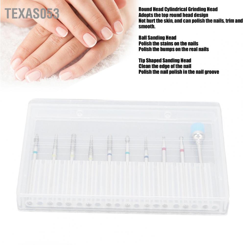 Hàng Sẵn Bộ 10 Đầu Khoan mài móng Hợp kim đánh bóng chuyên dụng Dụng cụ làm móng tay【Texas053】