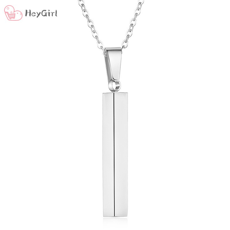 Women Men Stainless Steel Smooth Cuboid Pendant Necklace Personality