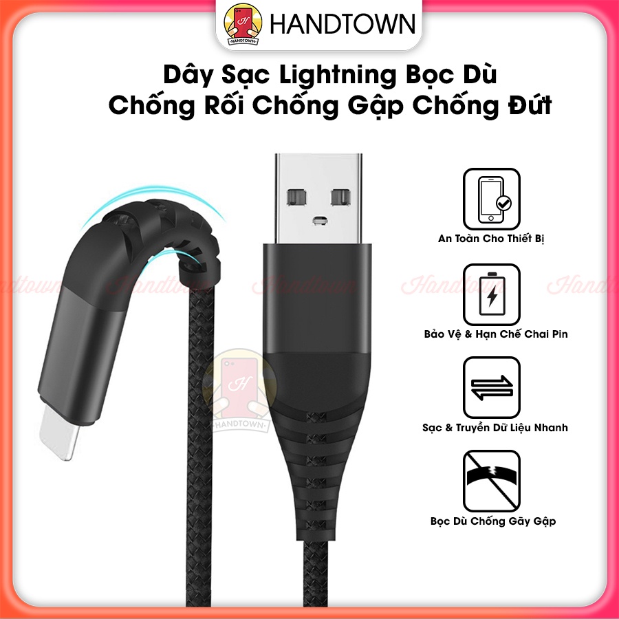 Dây Cáp Sạc Nhanh Bện Nylon Bọc Dù Cho ip/tablet táo Độ Dài 1m Hạn Chế Đứt Gập Cao Cấp Handtown