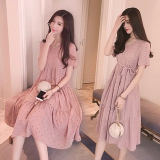 Đầm bầu voan chấm bi nhí