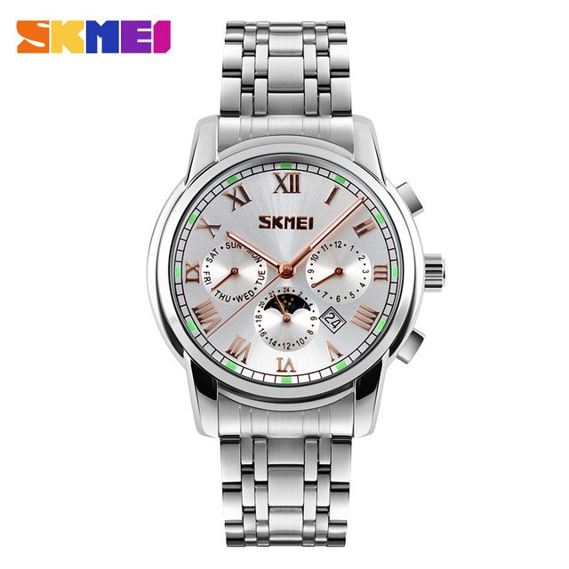 Đồng hồ Nam SKMEI 9121 Chạy 6 kim - Lịch Ngày Đêm có phản quang