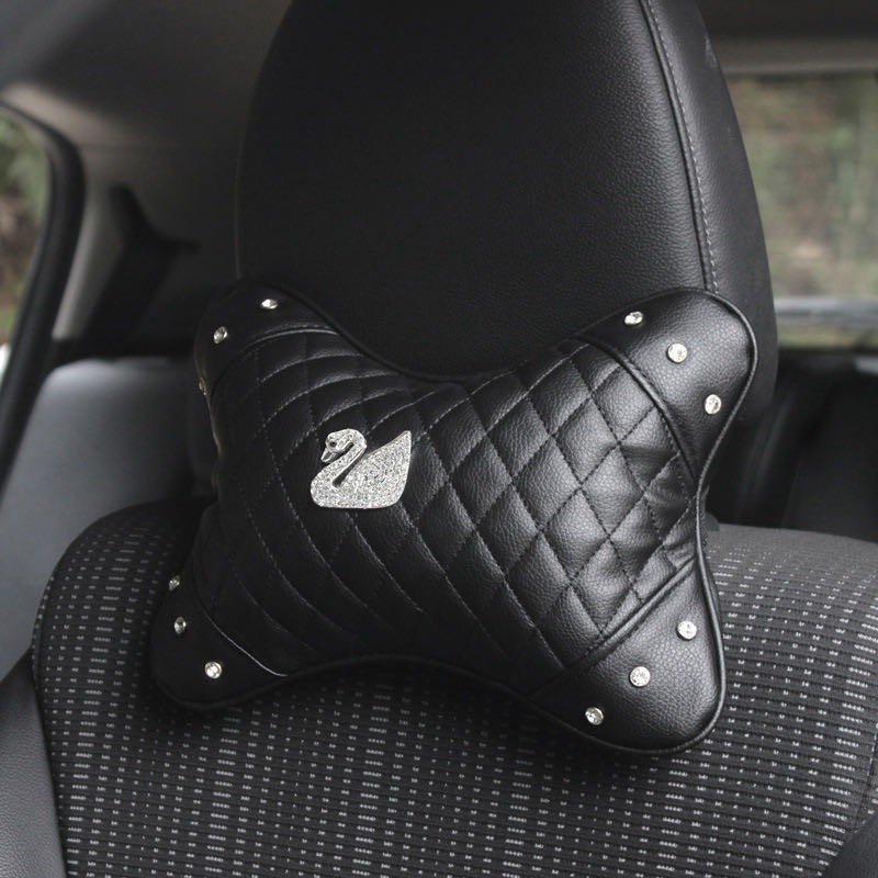 【Ready Stock】 Diamond Swan Car Interior Seat Pillow Waist Pillow Car Neck Headrest Pillow RXAt