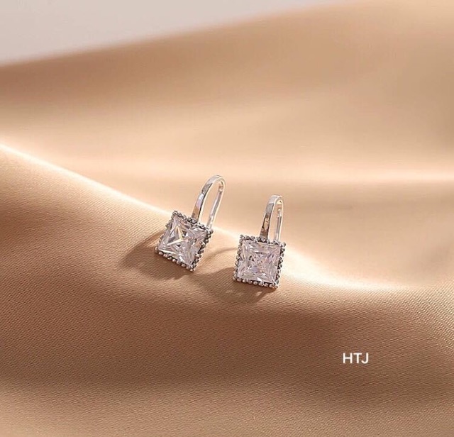 BÔNG TAI MẶT ĐÍNH ĐÁ VUÔNG CAO CẤP - TRANG SỨC BẠC