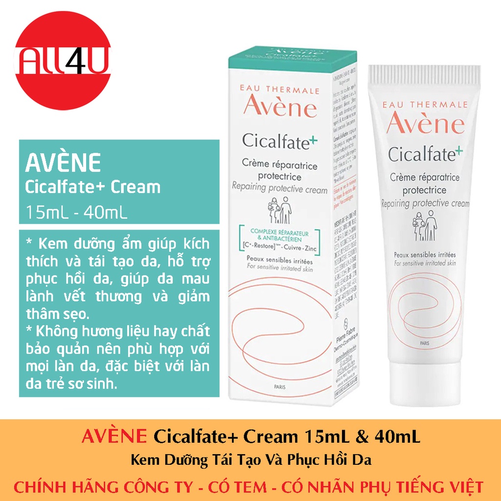 [TEM CTY] AVÈNE Cicalfate+ Cream 15mL & 40mL - Kem Dưỡng Tái Tạo Và Phục Hồi Da.