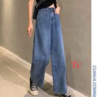 Quần Jeans Nữ ống rộng may gấu