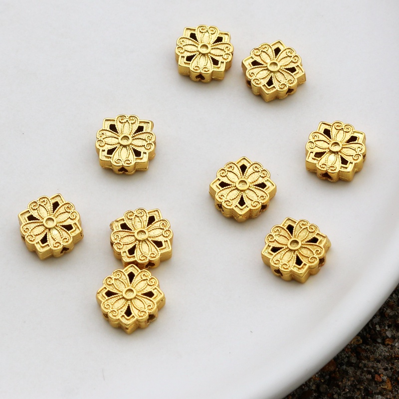Hạt cườm đồng mạ vàng 18k dùng trang trí phong cách Retro diy 10mm