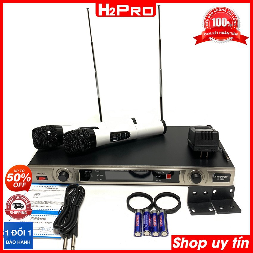 Bộ 2 Micro karaoke không dây Shure U-8809, Micro karaoke không dây cao cấp tặng 2 chống lăn mic và 2 cặp pin giá 39K