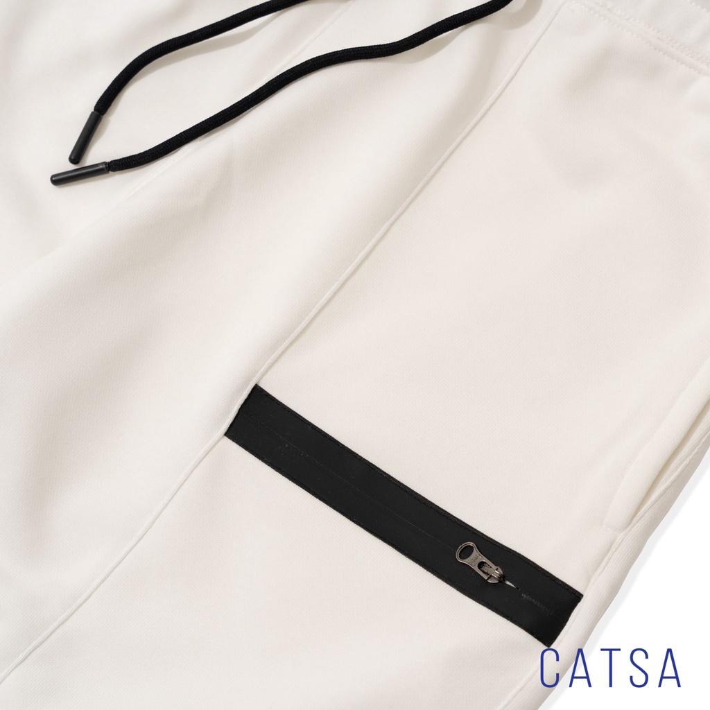 Quần lửng thun CATSA đen, be, trắng chất liệu thun da cá mặc thoải mái, năng động thấm hút mồ hôi QSJ054 - 053 - 055
