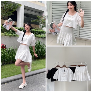 Set áo phối chân váy xoè năng động 2 màu xinh xắn