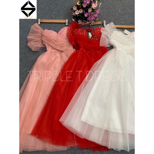 Đầm xoè công chúa rớt vai kết cườm ngực - TRIPBLE T DRESS - MS282V - Size M/L
