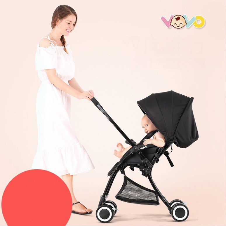 Xe đẩy em bé 2 chiều gấp gọn Vovo màu đen du lịch gọn nhẹ