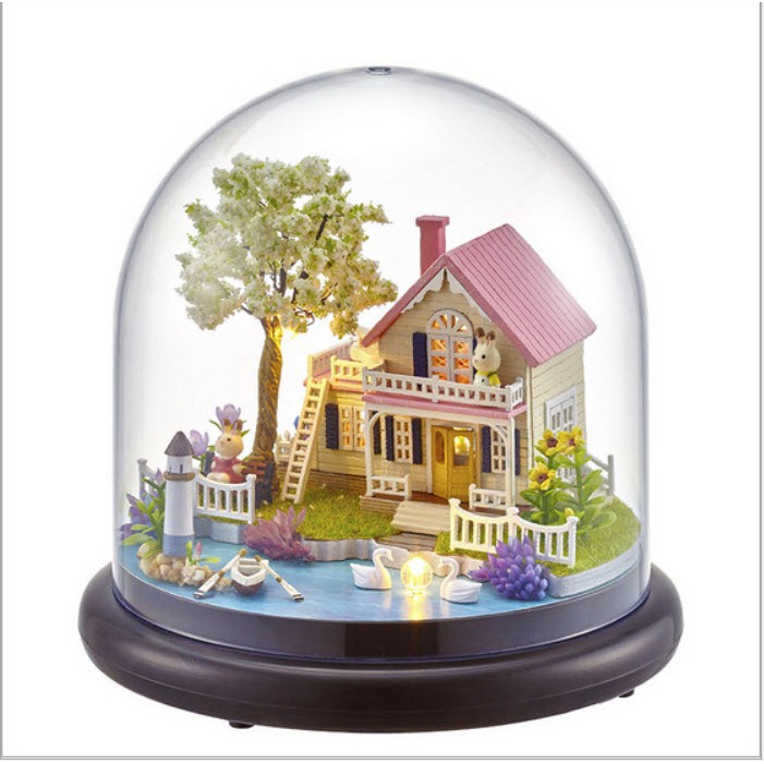 Mô hình nhà gỗ DIY hộp âm nhạc – Biệt thự hồ thiên nga