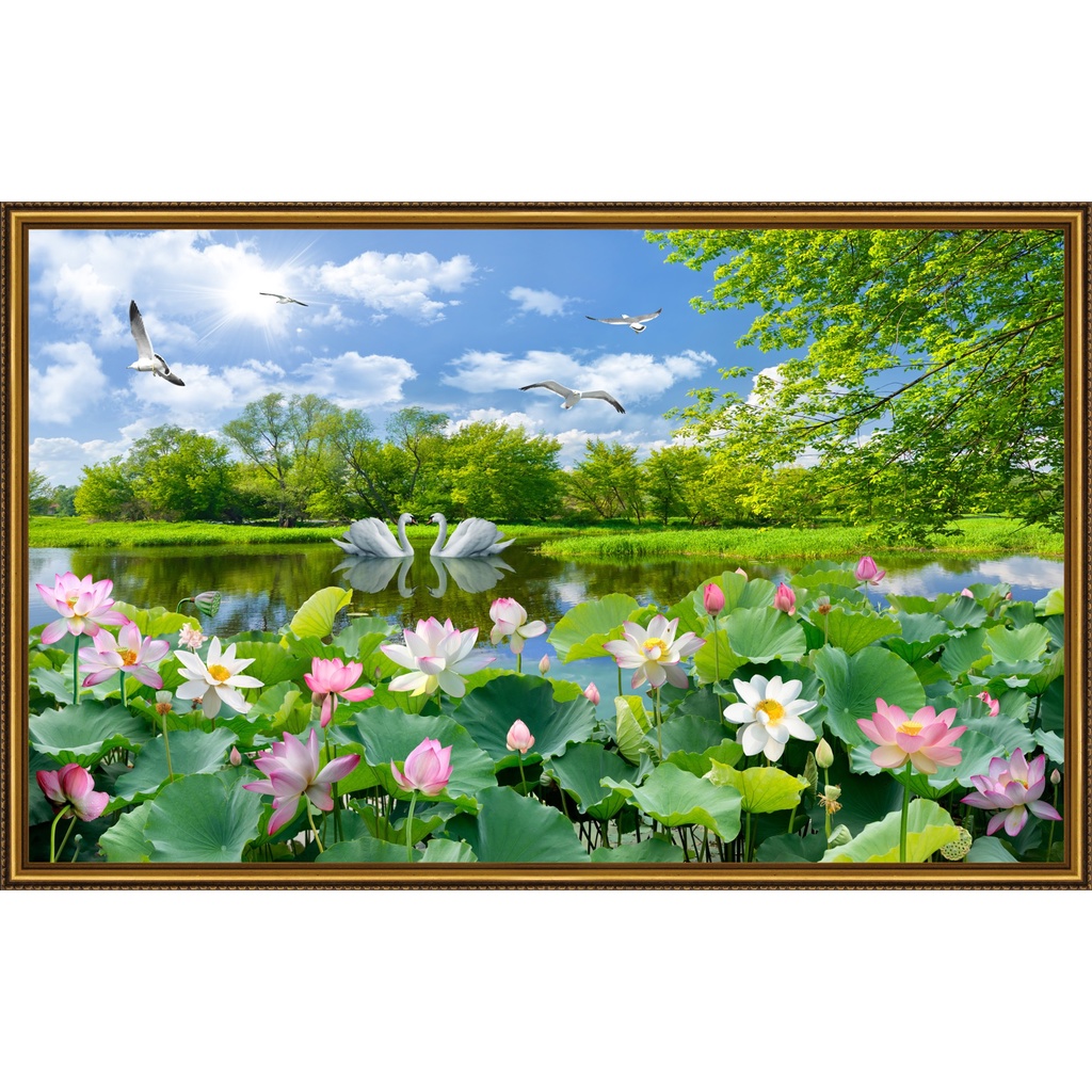 Tranh dán tường ghép viền khung VTC Hoa sen Lunawall-0344K nhiều mẫu
