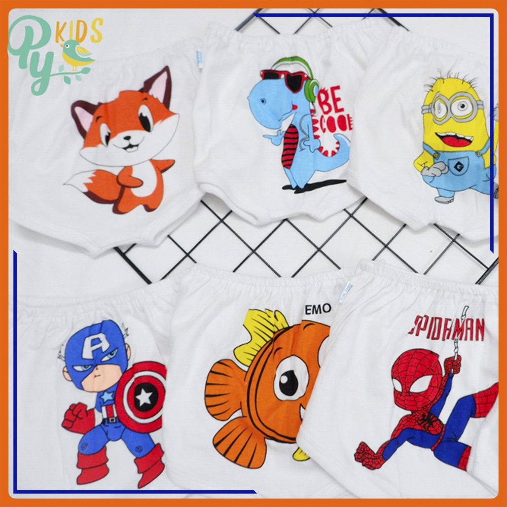 Quần đùi trắng cotton hình mông thú, hình in hoạt hình dễ thương cho bé từ 4-30kg
