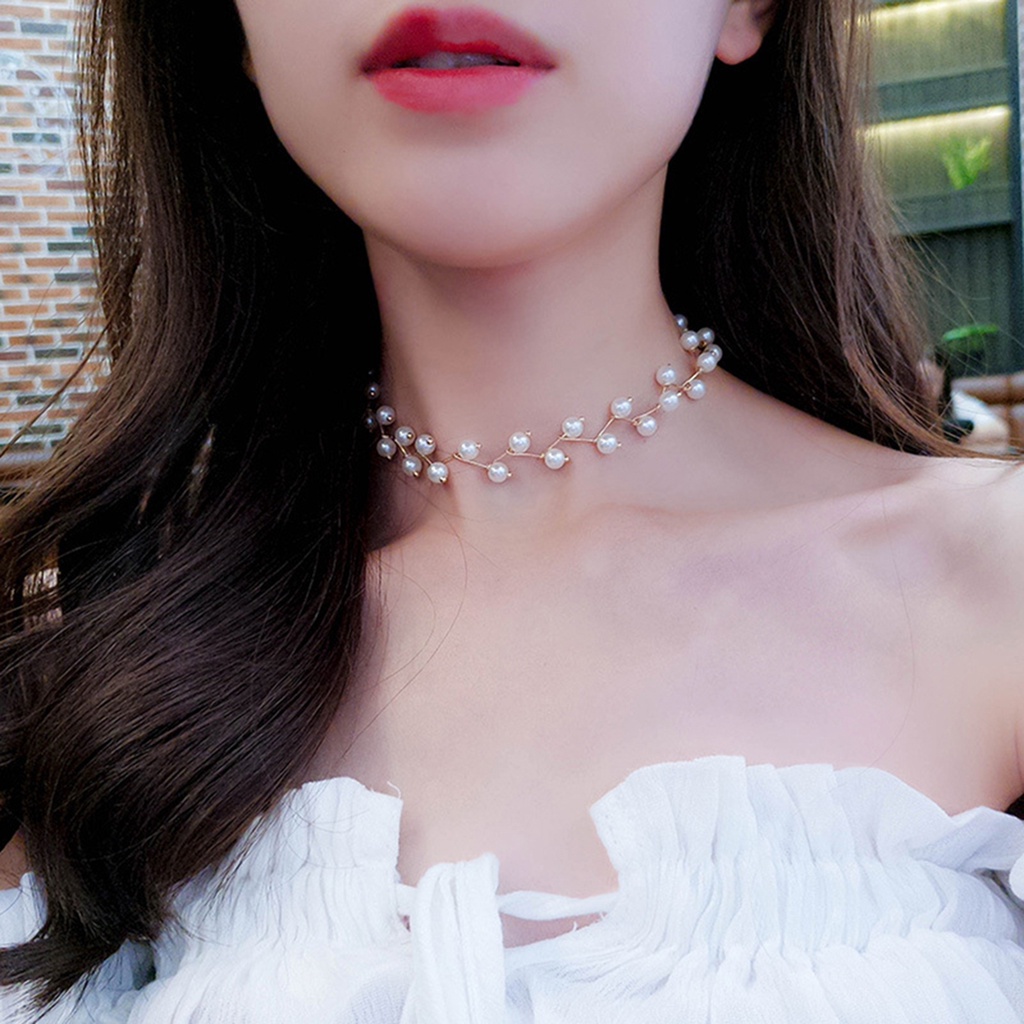 Vòng cổ choker hai lớp dây làm từ ngọc trai nhân tạo