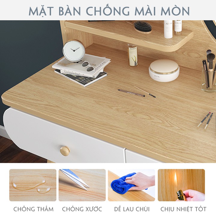 [Có Ảnh Thật] Bàn Trang Điểm,Bàn Phấn Chất Liệu Gỗ Cao Cấp Chống Nước,Chống Xước Có Gương,Đèn Led Cảm Ứng - Kèm Đôn