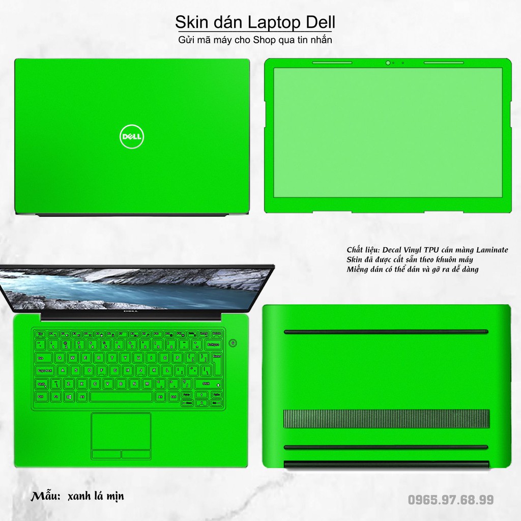 Skin dán Laptop Dell màu Chrome xanh lá mịn (inbox mã máy cho Shop)